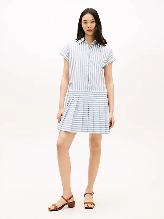 Gold-Tone Button Relaxed Mini Shirt Dress