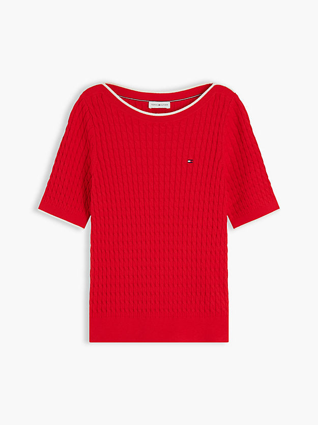 Cable Knit Boat Neck Short Sleeve Jumper