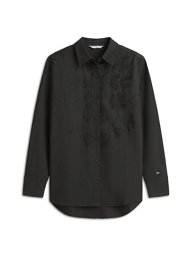 Floral Embroidery Oversized Fit Shirt WiLinen