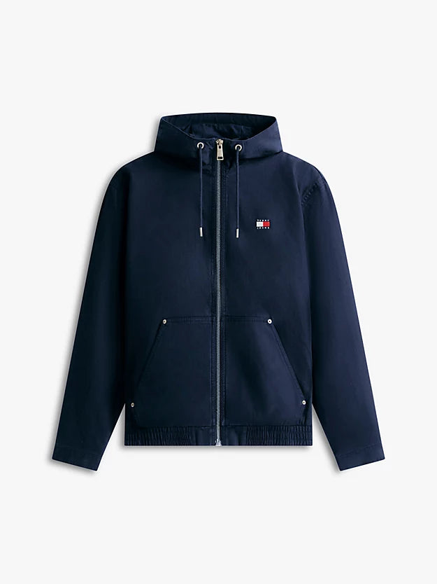 Herringbone Twill Relaxed Zip-Thru Hooded Jacket