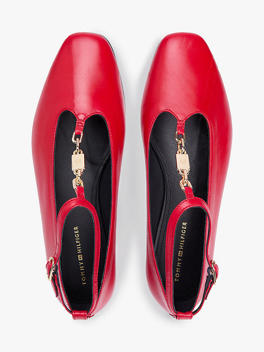 Leather T-Bar Chain Ballerinas