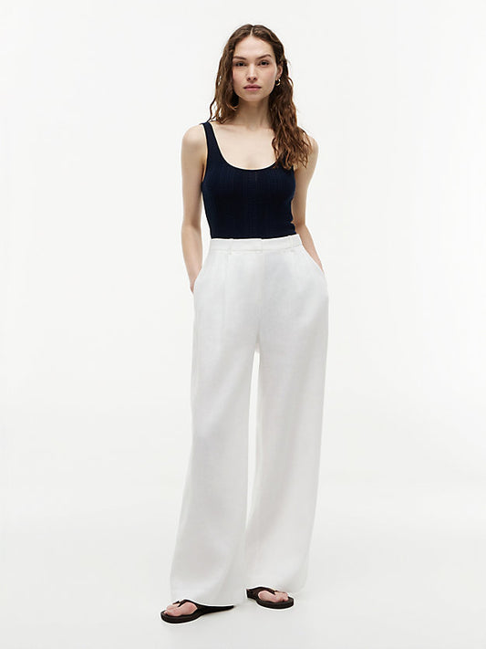 Linen Blend Tailored Wide Leg Trousers