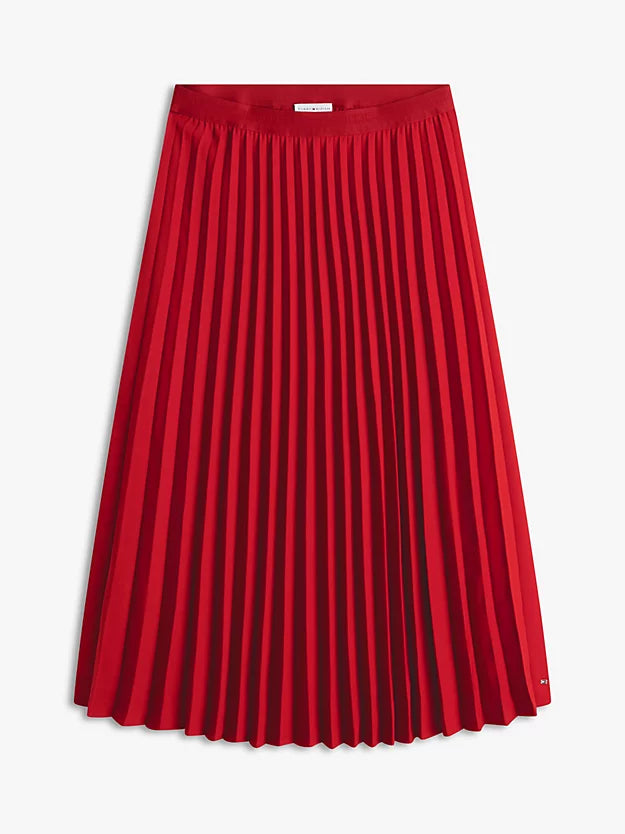 Tonal Flag Waistband Pleated Midi Skirt