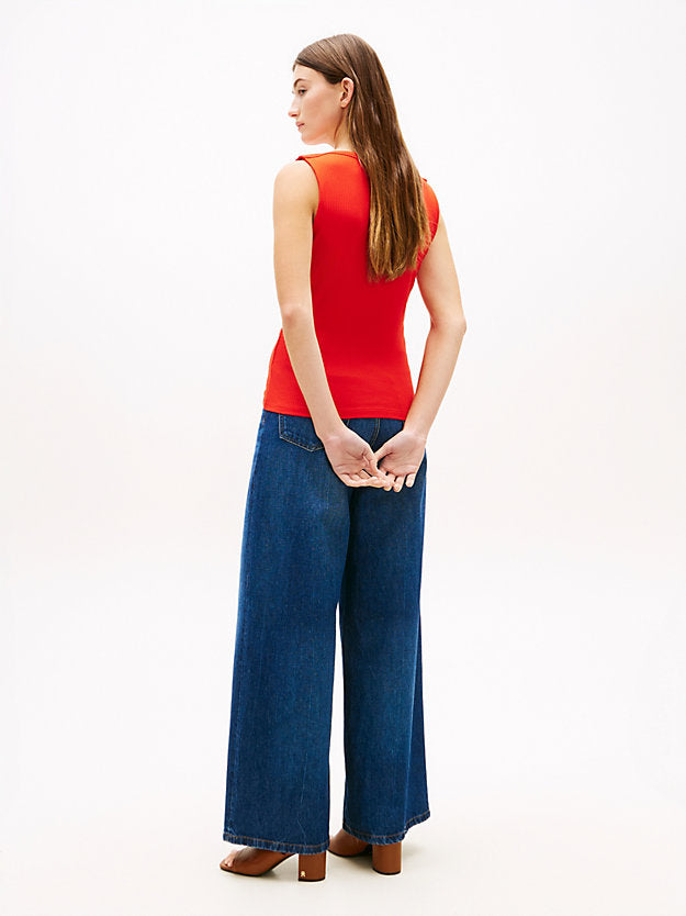 Ribbed Slim Boat Neck Tank Top