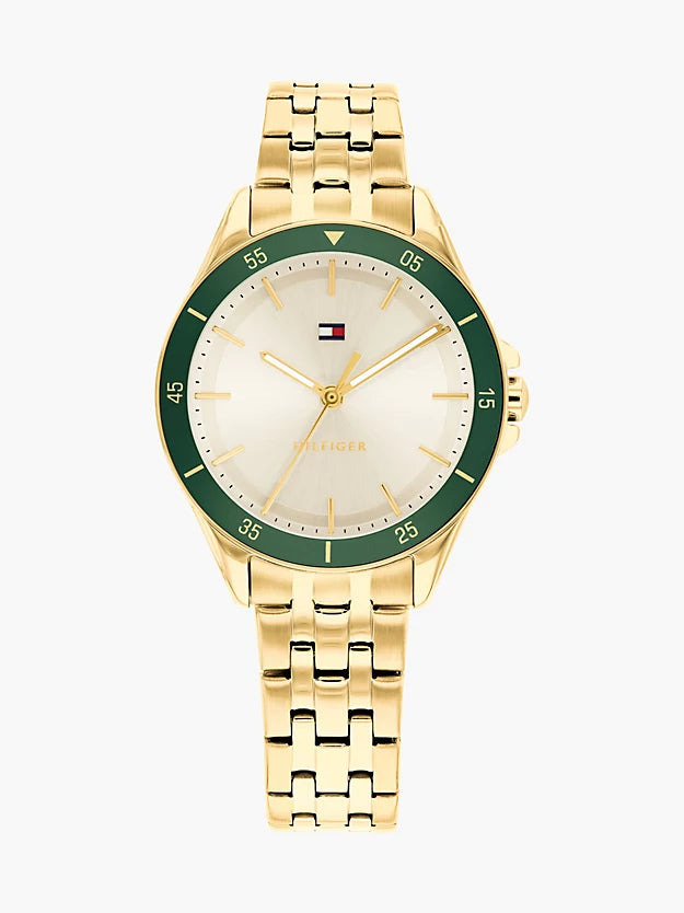 Green Bezel Gold-Plated Chain-Link Watch