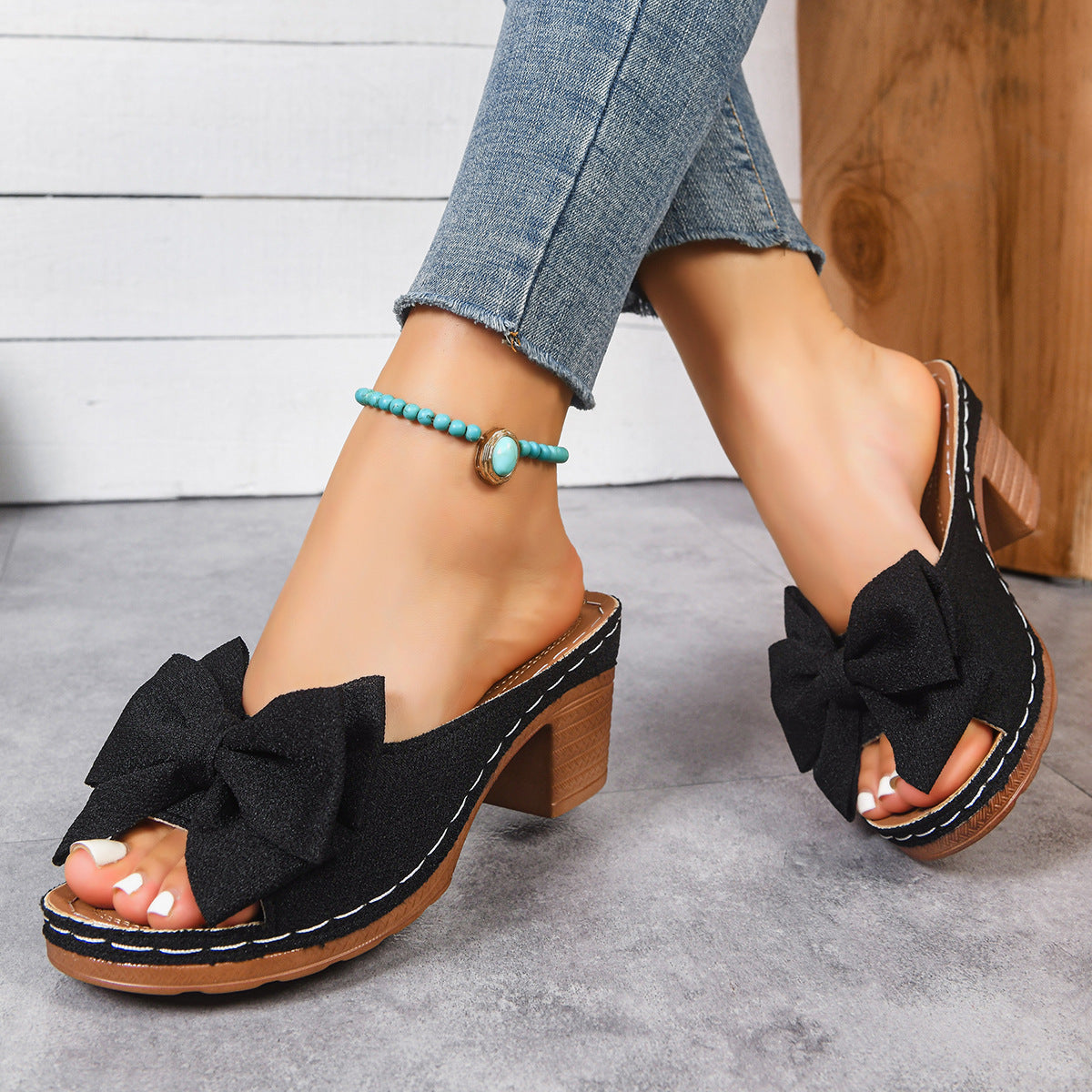 Damen Retro-Sandalen mit Schleife, leicht, leger