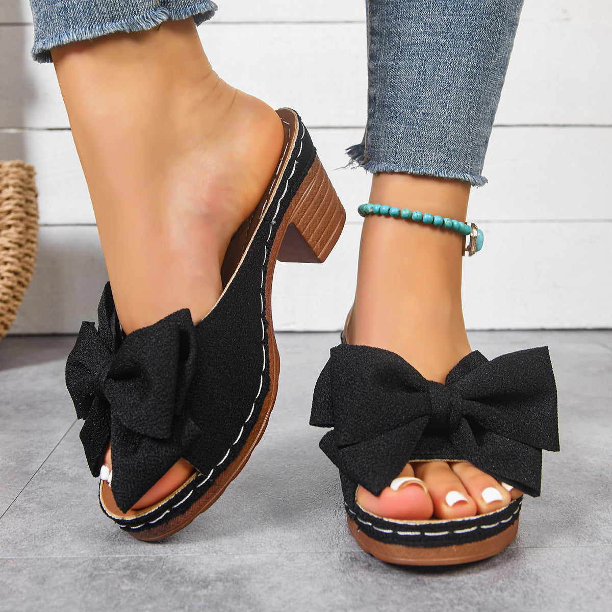 Damen Retro-Sandalen mit Schleife, leicht, leger