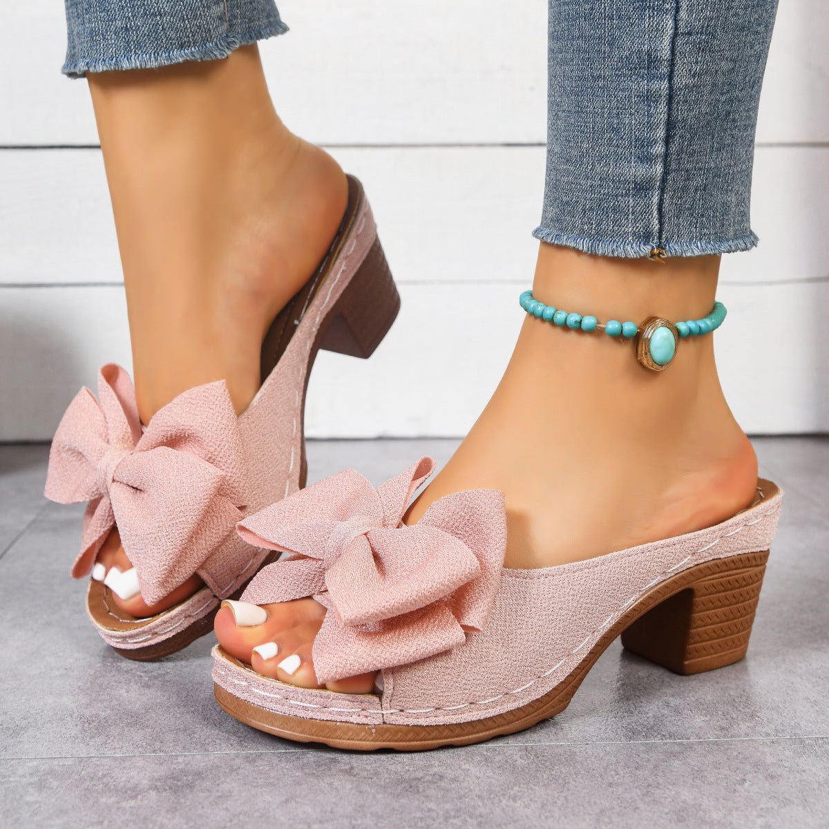 Damen Retro-Sandalen mit Schleife, leicht, leger