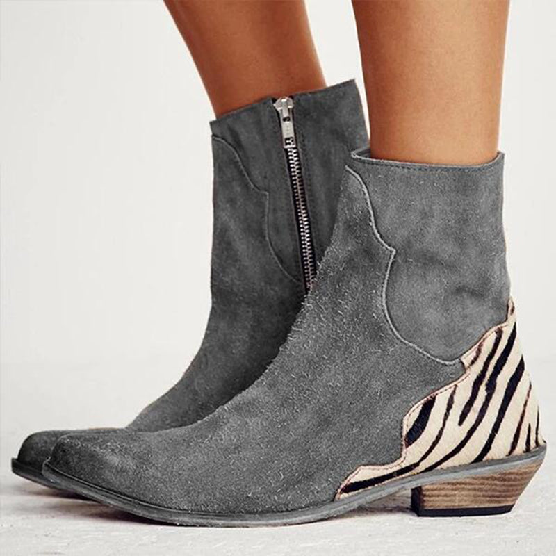 Damen Leder Mittelhoher Absatz Retro High Heels