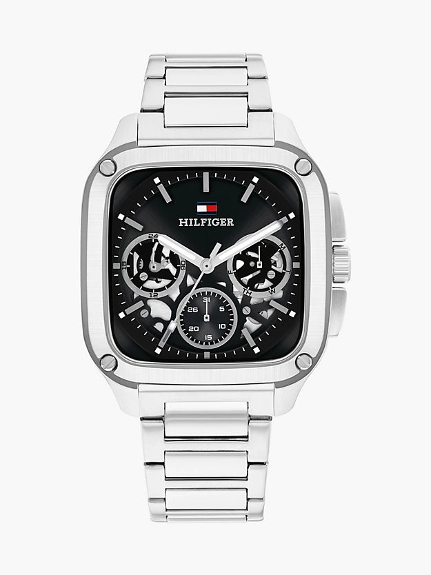 Square Black Dial Stainless Steel Watch