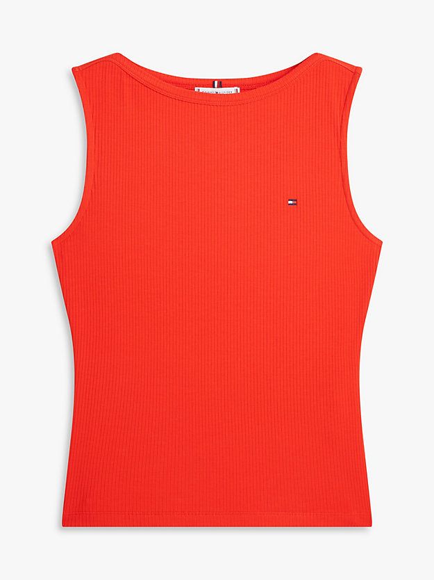 Ribbed Slim Boat Neck Tank Top
