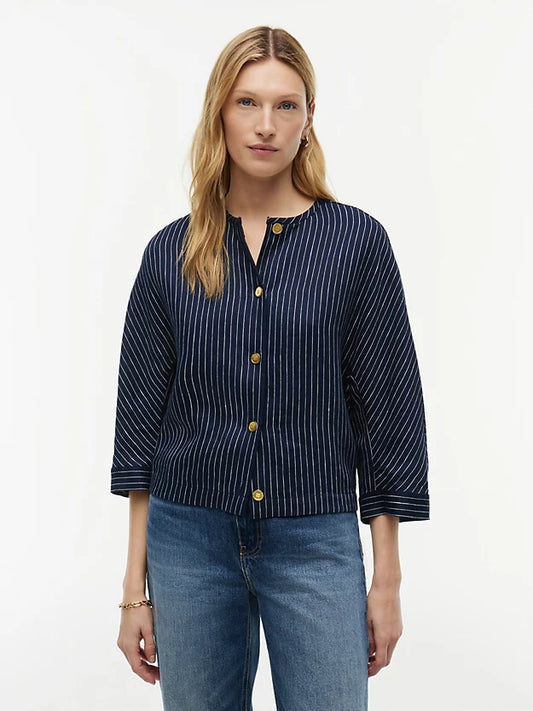 Relaxed Gold-Tone Button Pinstripe Blouse