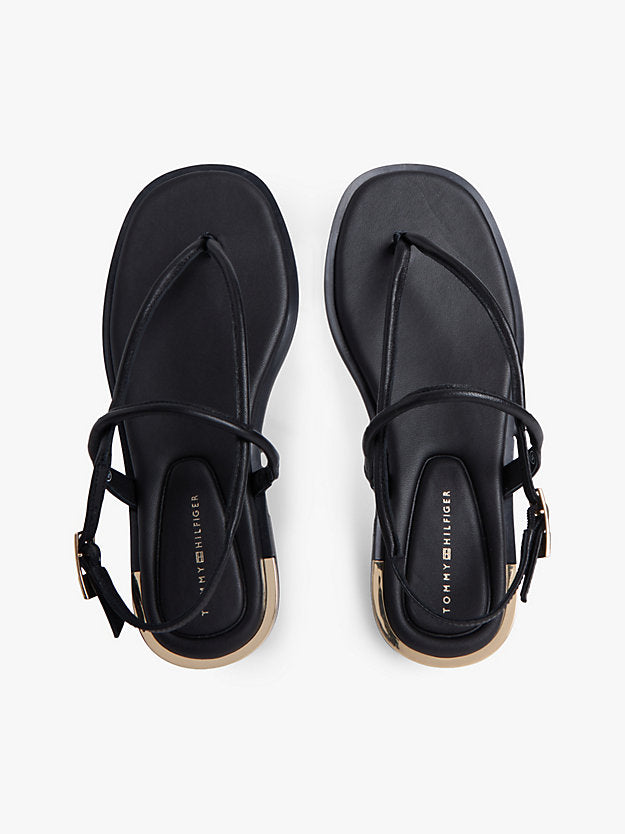 Leather Monogram Gold-Tone Heel Sandals
