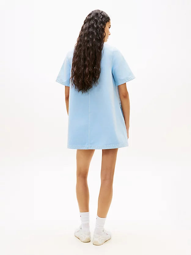 Washed Canvas Mini Short Sleeve Shirt Dress
