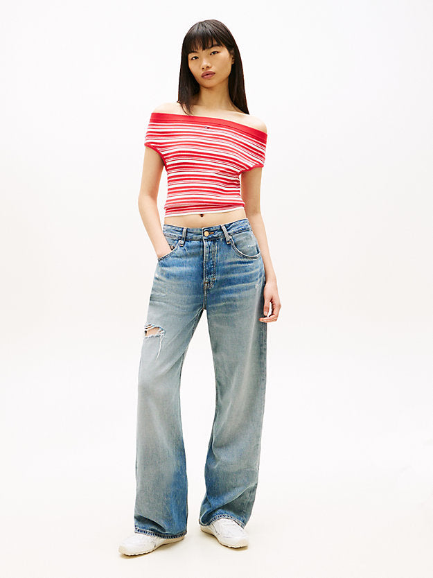 Stripe Off-The-Shoulder Slim Jumper