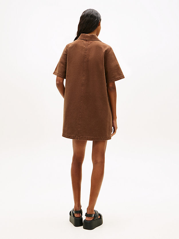 Washed Canvas Mini Short Sleeve Shirt Dress