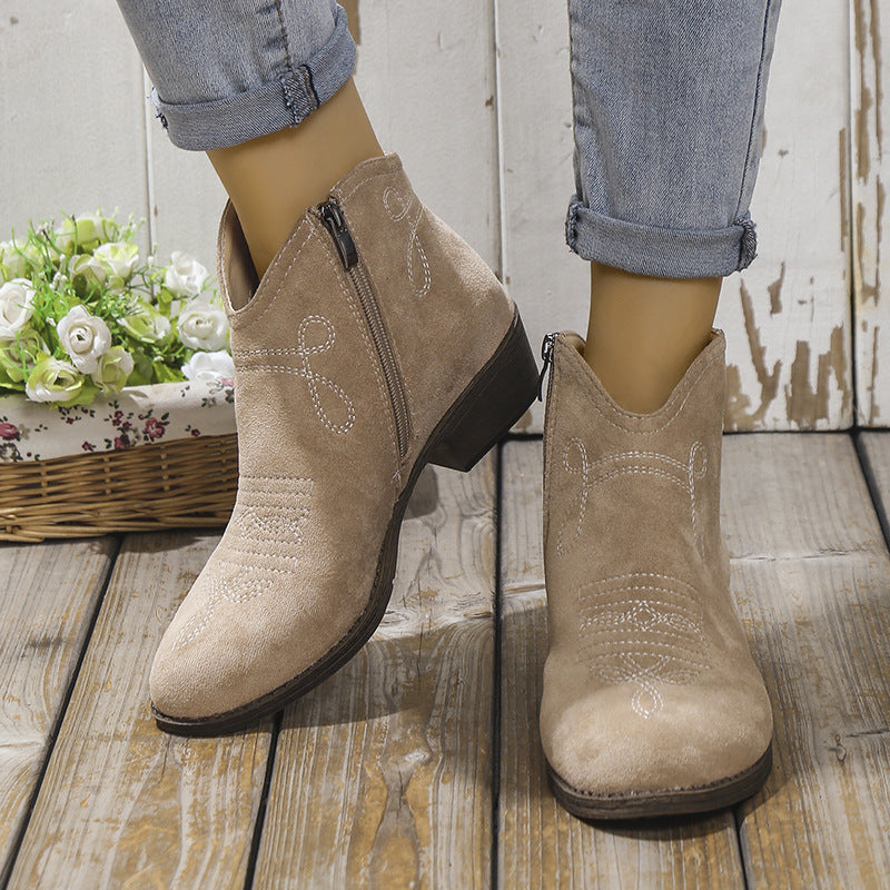 Western-Stickerei-Ankle Boots – Süß & Vielseitig für Alltagsoutfits