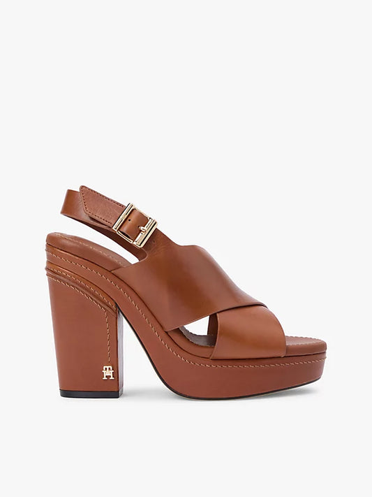 Leather Crossover Strap Block Heel Sandals