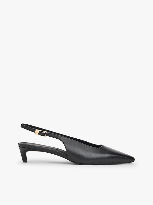 Monogram Leather Slingback Kitten Heels