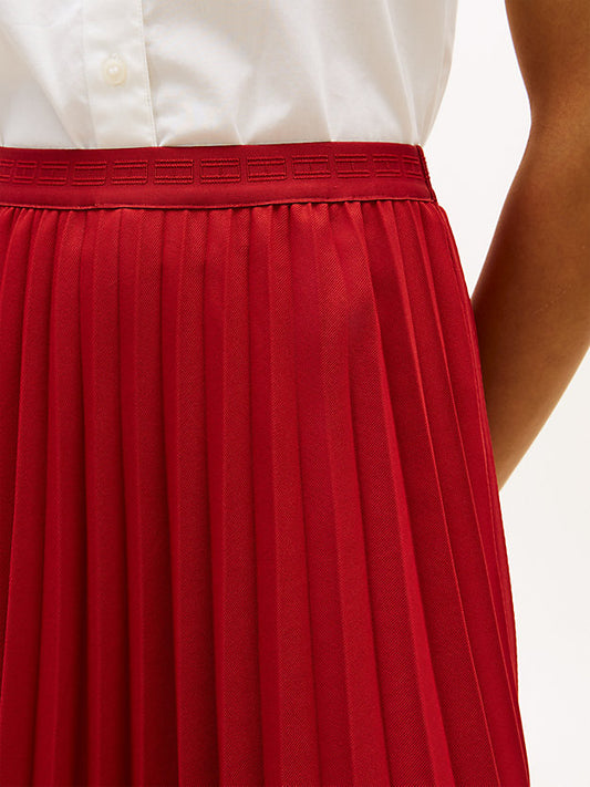 Tonal Flag Waistband Pleated Midi Skirt