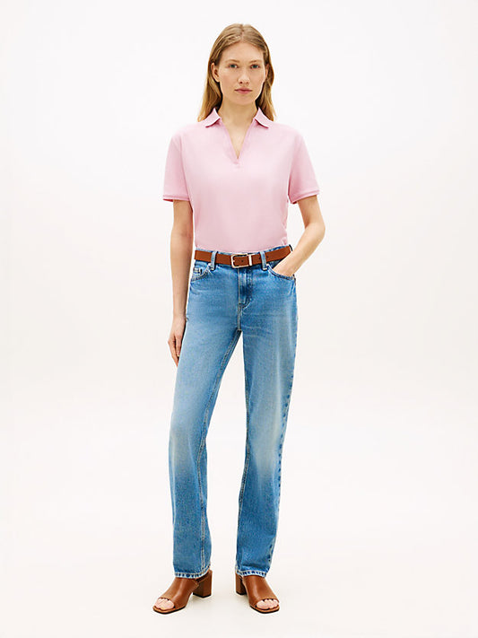 Relaxed Fit Open Placket Pique Polo Shirt