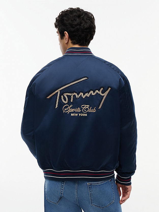 Crest Patch Relaxed Satin Bomber Jacket