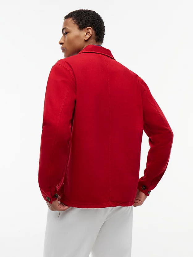 Washed Flag Embroidery Denim Chore Jacket