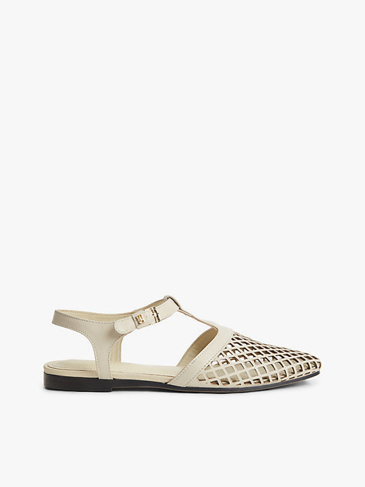 Cutout Leather T-Bar Buckle Sandals
