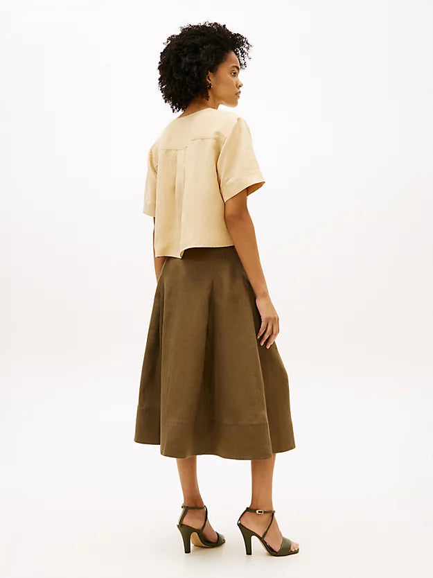Relaxed Fit Linen Blend Short Sleeve Blouse