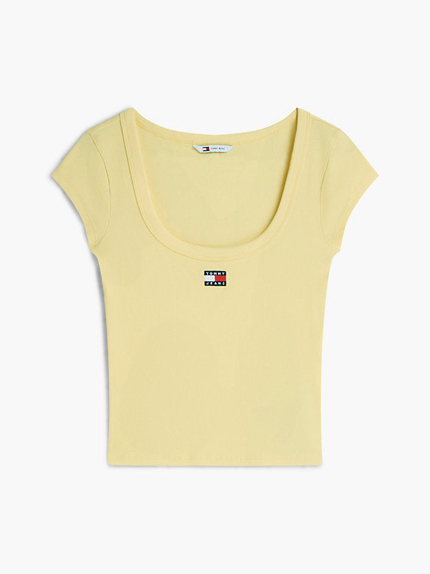 Badge Scoop Neck Slim T-Shirt