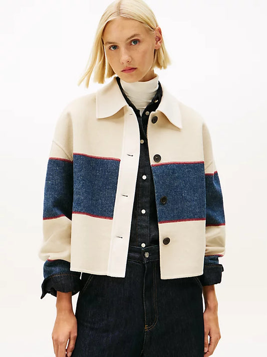 Oversized Wool Blend Rugby Cropped Jacket
