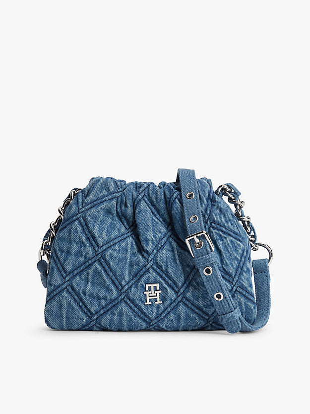 Quilted Denim Monogram Crossbody Bag