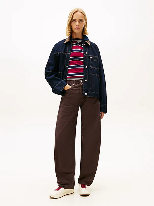 Mid Rise Wide Barrel Leg Trousers