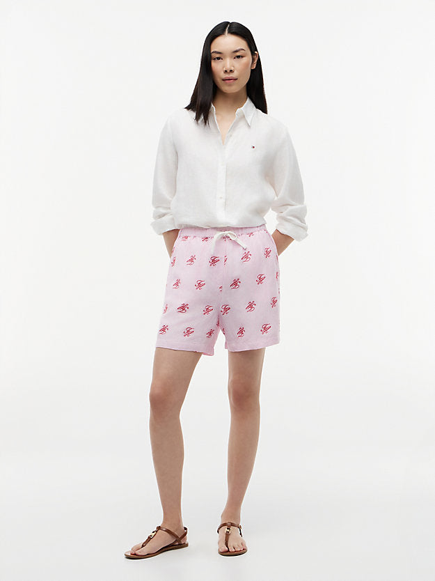 Linen Blend Print Relaxed Shorts