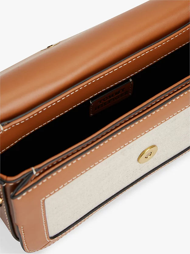 Canvas Leather Trim Crossbody Bag