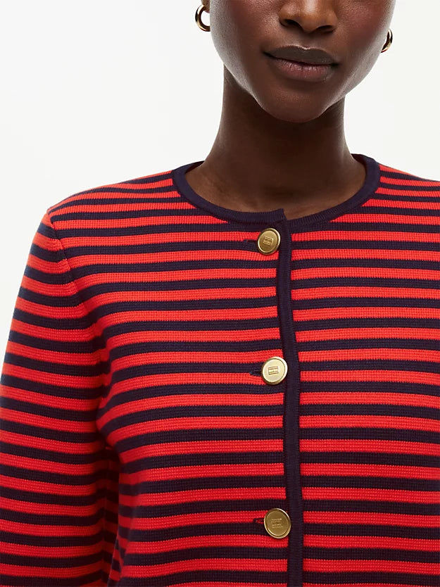 Gold-Tone Button Boxy Cardigan