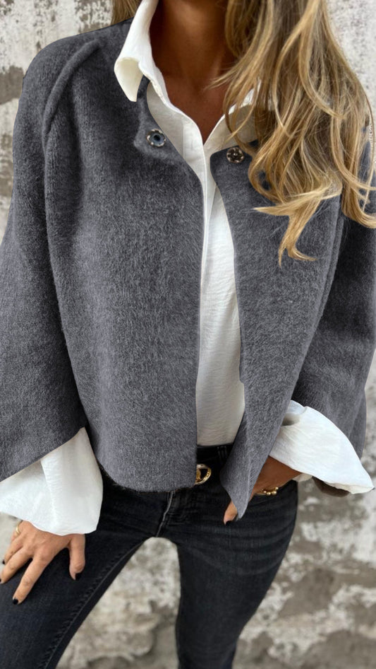 NEU - 50 % RABATT🔥Damen Mantel aus Baumwolle und Wolle mit Rundhalsausschnitt und langen Ärmeln