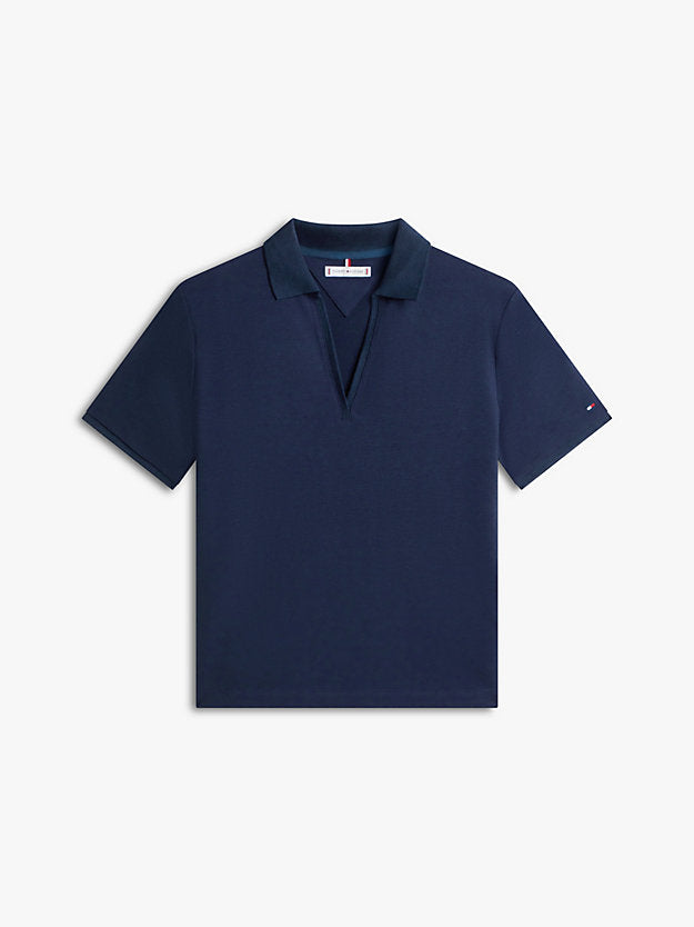 Relaxed Fit Open Placket Pique Polo Shirt