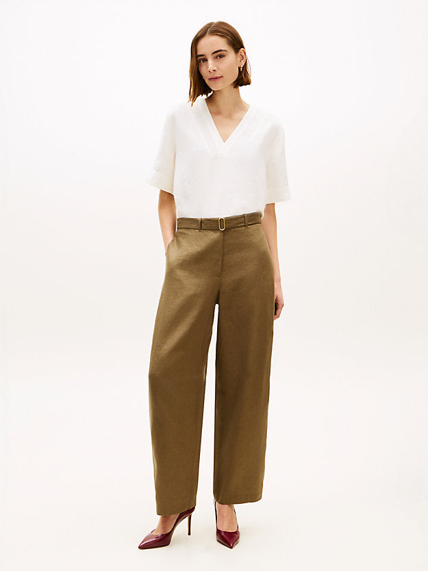 Relaxed Fit Linen Blend Short Sleeve Blouse