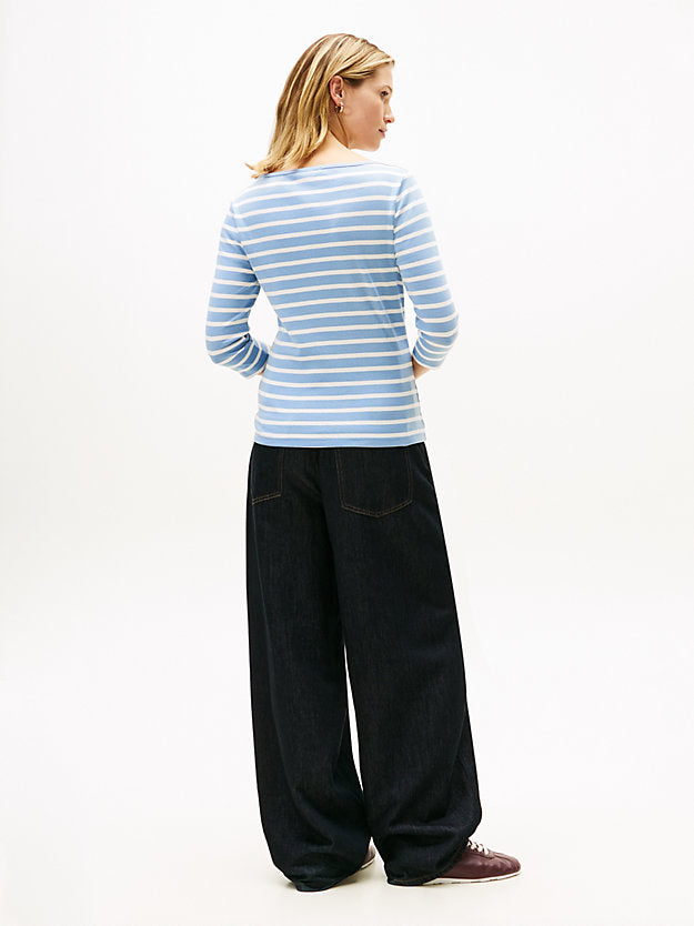 Slim Three-Quarter Sleeve Boat Neck T-Shirt