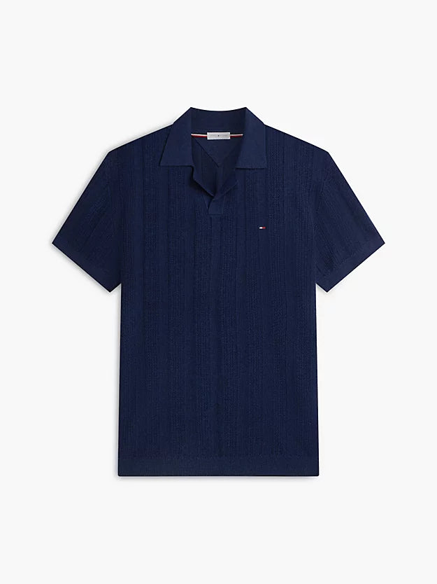 Relaxed Pointelle Structured Polo Shirt WiLinen