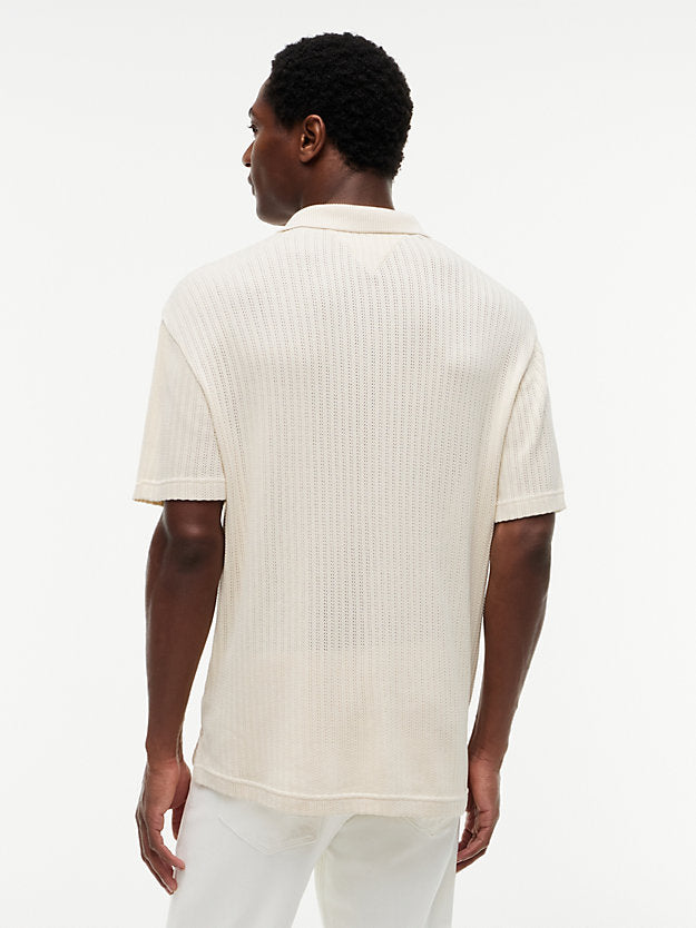 Relaxed Fit Open Knit Polo Shirt