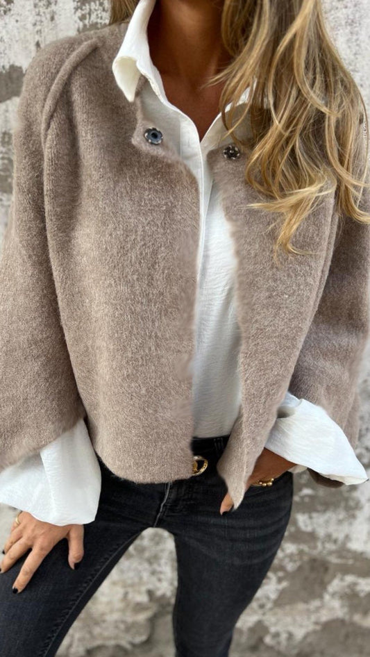 NEU - 50 % RABATT🔥Damen Mantel aus Baumwolle und Wolle mit Rundhalsausschnitt und langen Ärmeln