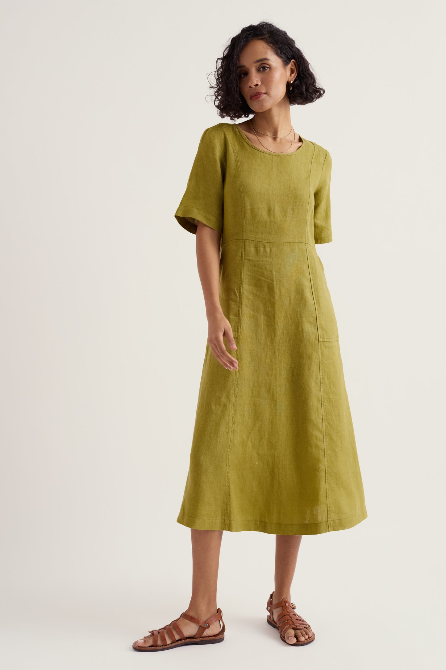 Grass Wave Linen Midi Dress