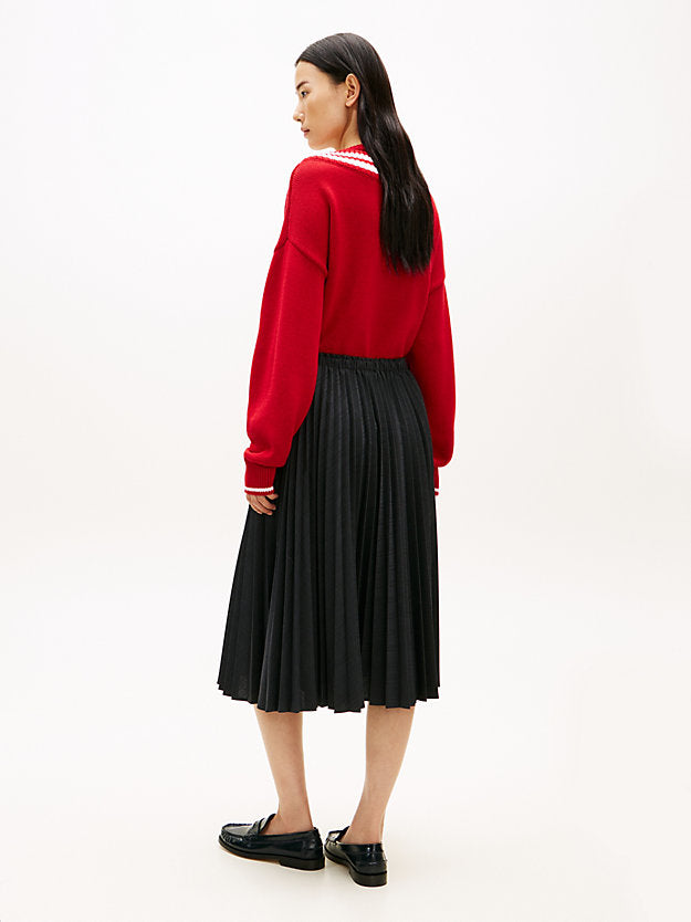 Pleated Check Wool Blend Midi Skirt
