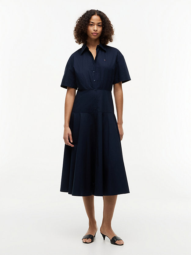 Fit And Flare Poplin Midi Shirt Dress