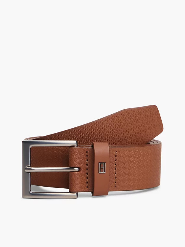 Flag Print Square Buckle Leather Belt