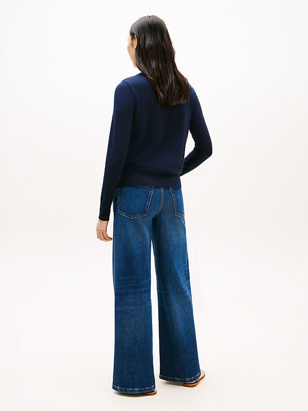 Gold-Tone Button Jersey Boat Neck Jumper