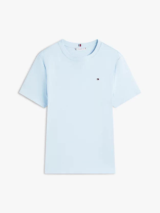 Curve Flag Embroidery Crew Neck Slim T-Shirt