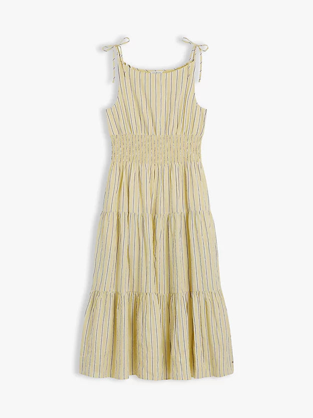 Self-Tie Strap Smock Midi Dress